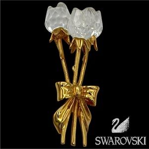 Swarovski Crystal Memories Bouquet 3 Rose Buds Gold Plated Miniature Figurine